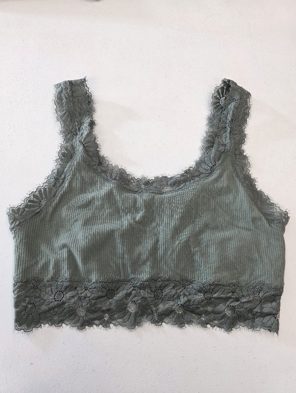 Aerie Lace-Trim Ribbed Bralette in Sage Green - Picture 1 of 12